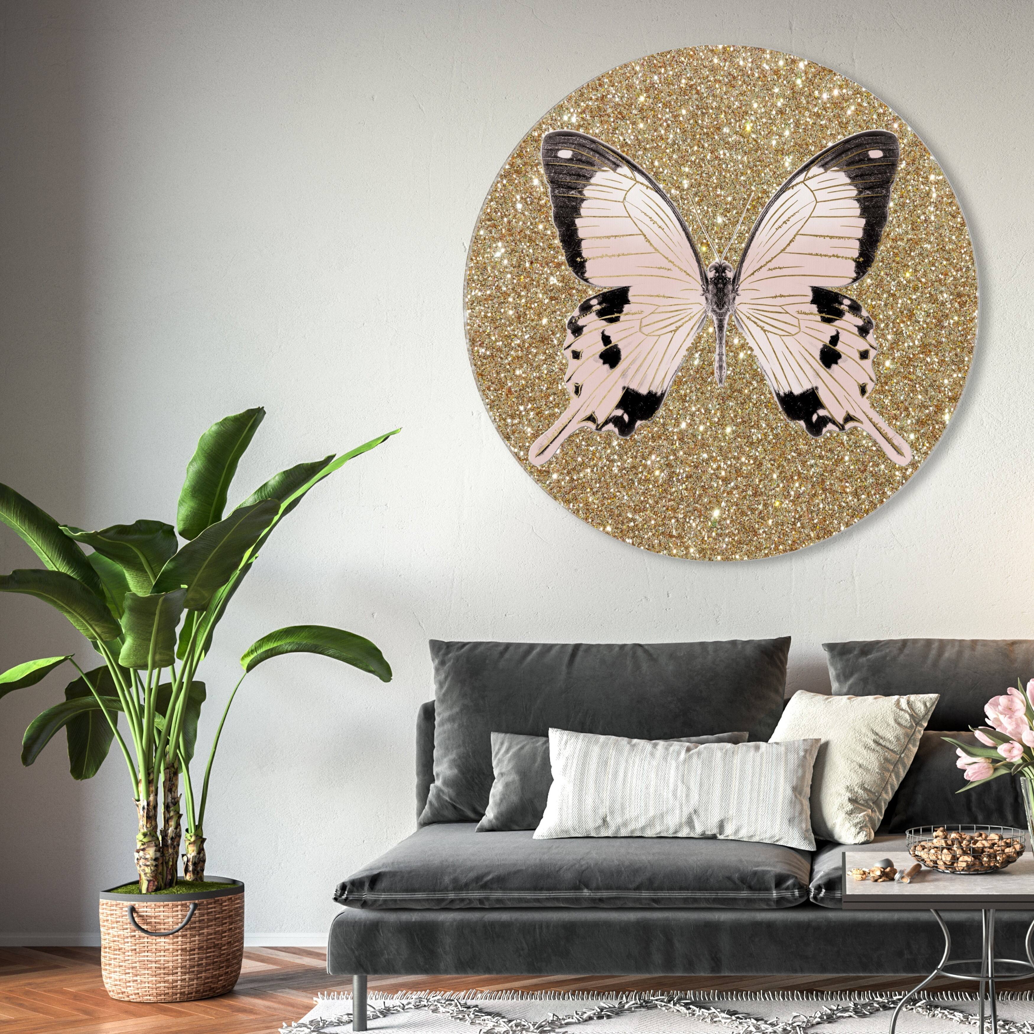 Oliver Gal 'Monochrome Butterfly Round' Glam Gold Acrylic Wall Art
