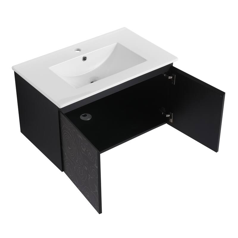 30" Floating Wall-Mounted Bathroom Vanity with Soft-Close Door Hinges, Ceramic Sink & Ample Storage