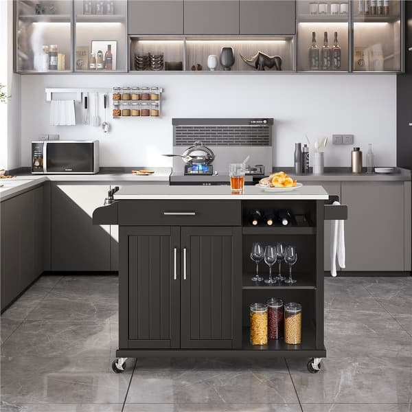 Yaheetech Rolling Kitchen Island Cart with Stainless Steel Top Bed