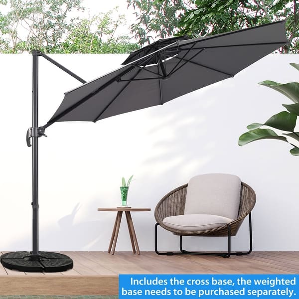 15 ft round patio umbrella 15 ft Outdoor Double-Sided Patio Umbrella with 48 Solar LED Lights and Umbrella Base Orange