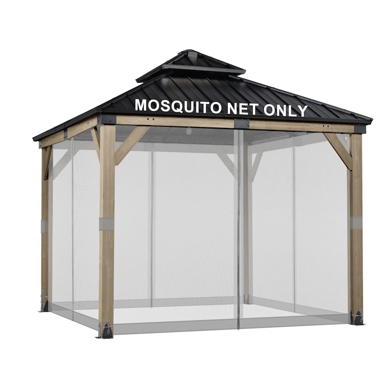 Aoodor 10'x10' Replacement Gazebo Mosquito Netting 4 Panels Sidewalls - Grey