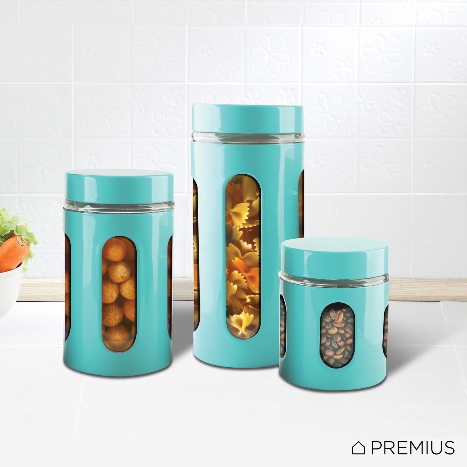 Premius Airtight 3-Piece Kitchen Glass Canister Set - N/A - Bed