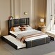 preview thumbnail 10 of 16, Queen Size Upholstered Bed w/ Trundle Bed & 2 Drawers,Modern Platform Bed w/ Gold Decoration, Night Light & USB Charger, Beige Black