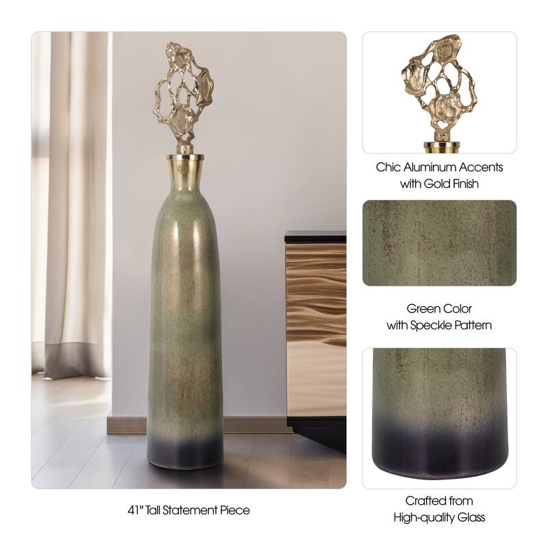 Sagebrook Home Anders Gold Floor Bottle, Cylinder, Glass, Ombre, Gold, Contemporary