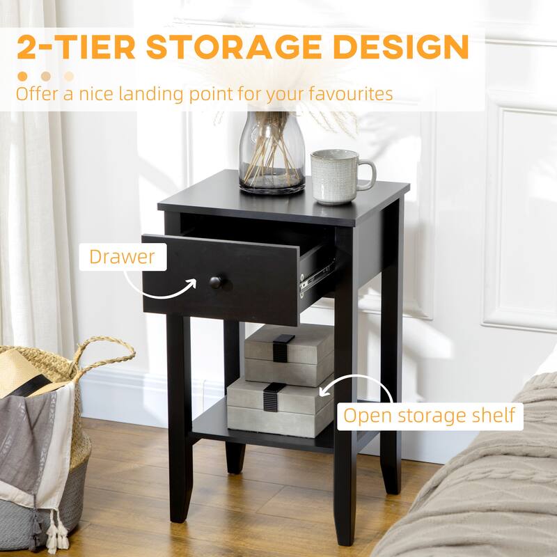 2-tier Modern Side Table with Drawer and Bottom Shelf