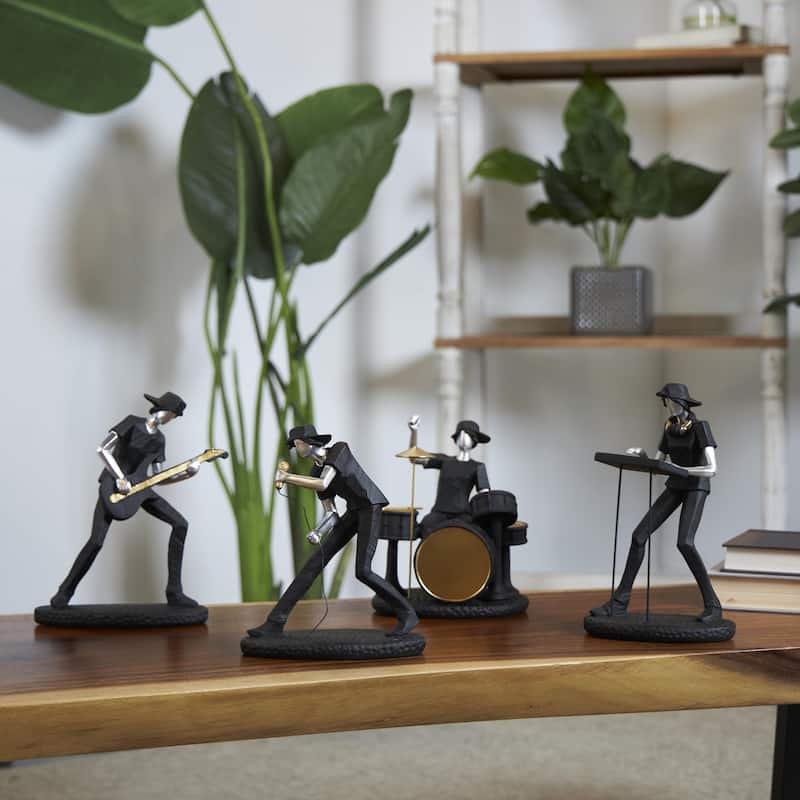 Polystone Musician Rock Band Decorative Sculpture with Gold and Silver Accents - Set of 4 Black - Roche River Decor
