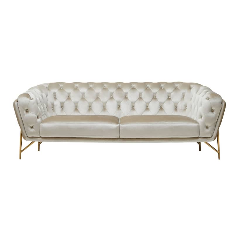 HomeRoots 88" Beige Velvet Sofa With Gold Legs