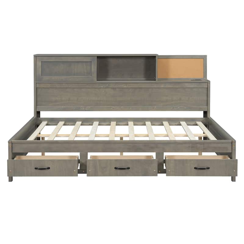 Full Daybed with Storage, USB Ports, Pushable Shelf & Wooden Frame