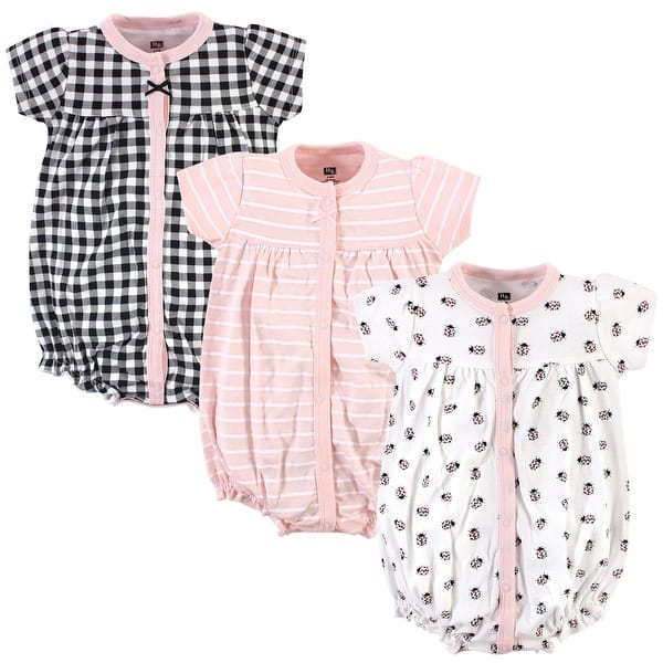 slide 1 of 1, Hudson Baby Infant Girl Cotton Rompers 3pk, Ladybug 0 - 3 Months - Pink