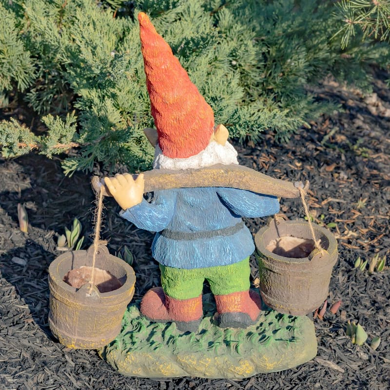 21 Inch Tall Spring Gnome Garden Statue Holding Two Buckets
