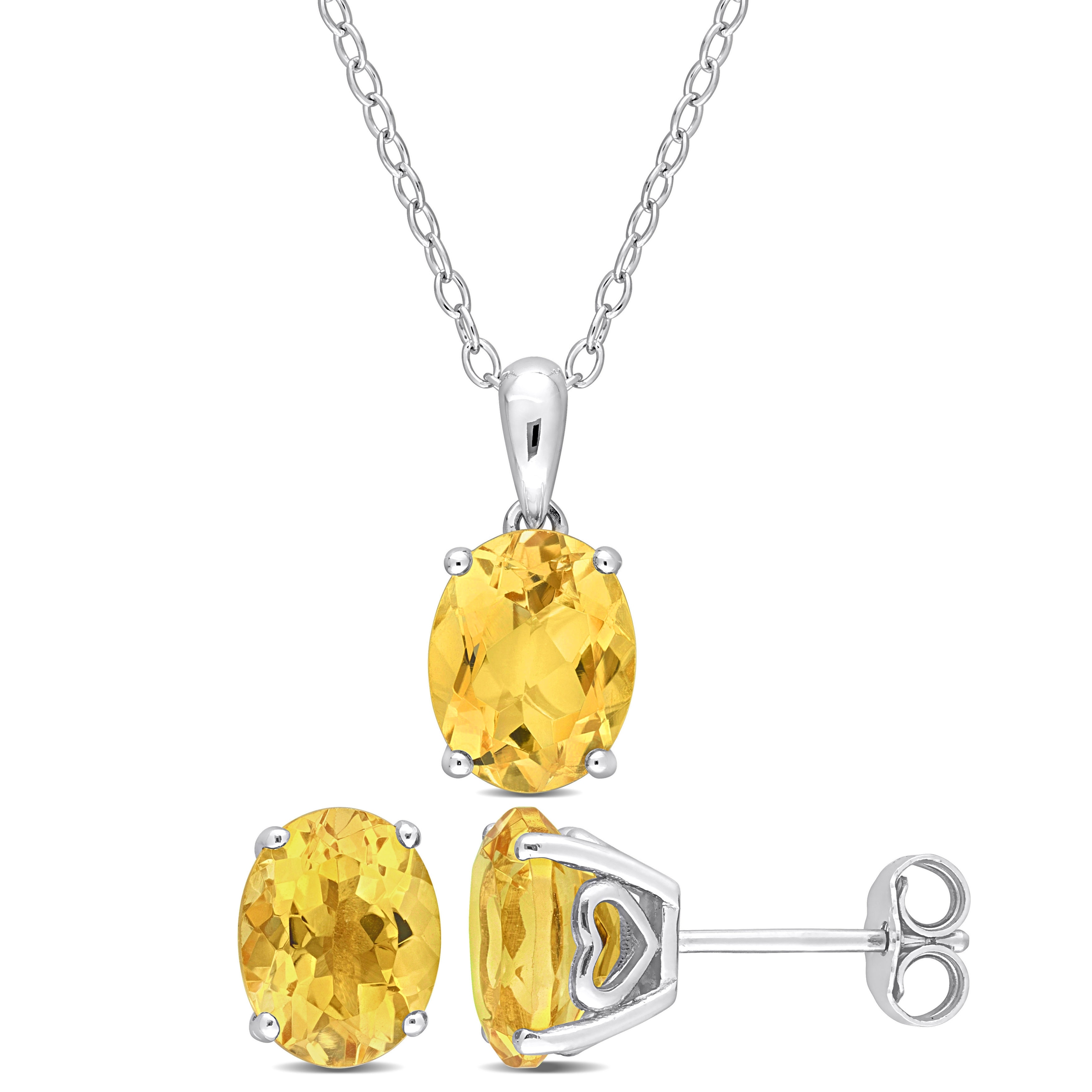 Miadora 4 7/8ct TGW Oval Citrine Set of Necklace and Earrings in Sterling Silver