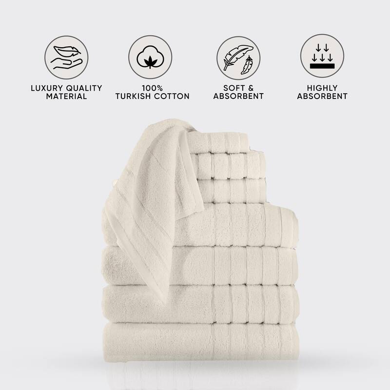 Towels Beyond 8 Piece Turkish Cotton Towel Set 670 GSM Washcloth, Hand & Bath Towel