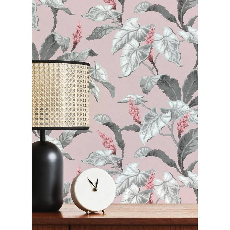 Brewster Meridian Parade Pink Tropical Leaves Wallpaper