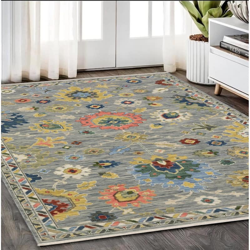 HomeRootsOriental Traditional Rectangle Area Rug - 92.52' X '62.99' X '0.32 - Salmon/Yellow/Gray