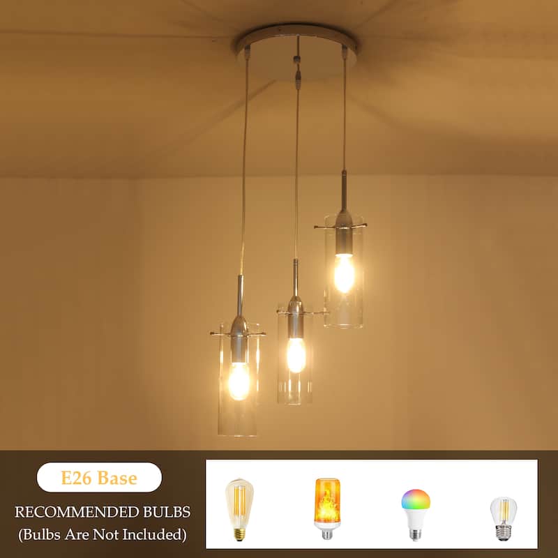 60 -Watt 3-Light Simple Pendant Light with Clear Glass Shade for ‎Kitchen, Bedroom, Living Room - N/A