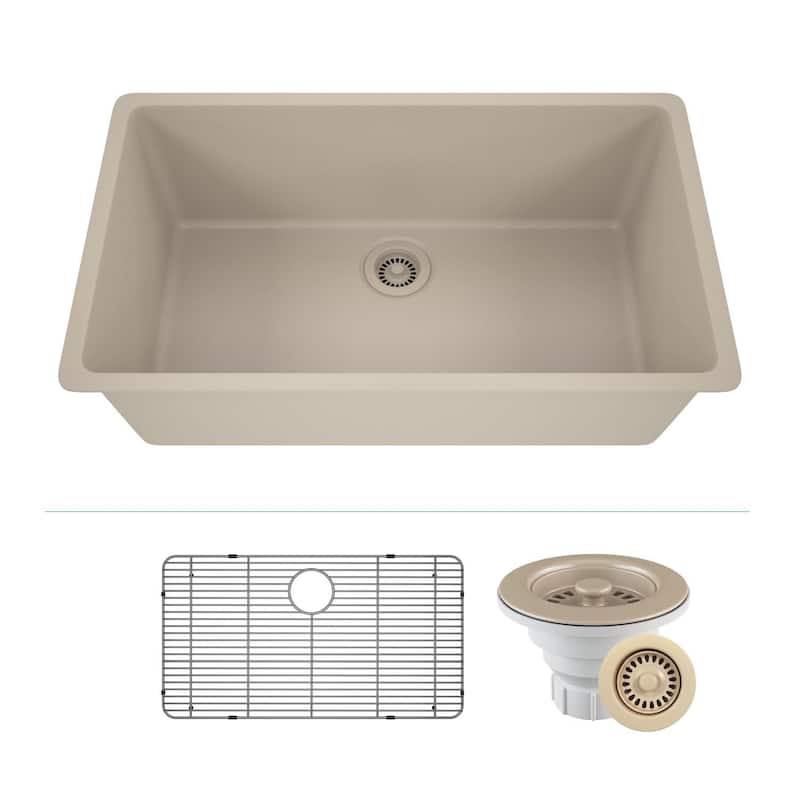Lexicon Drop-In Quartz 32 Inch Single Bowl Kitchen Sink Kit - 32"x19" - Galaxy Beige