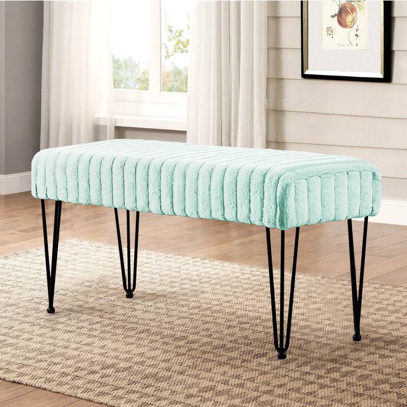 Serenta SuperMink Fauxfur Ottoman Bench - 46" x 16" x 22" - Bleached Aqua