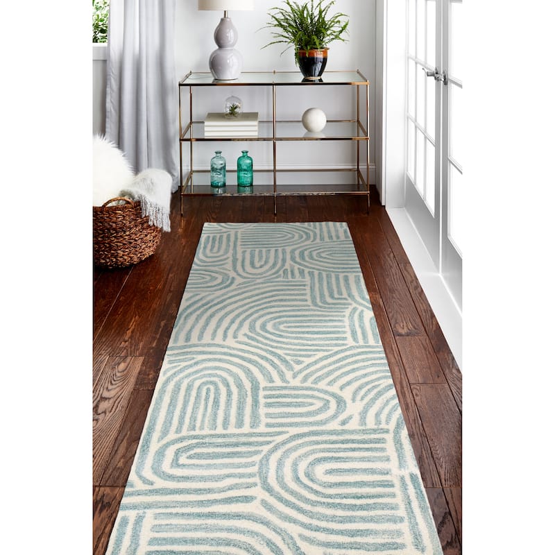 Bashian Trenton Beige Contemporary Area Rug - 5' X 7'6" - Iv/Teal