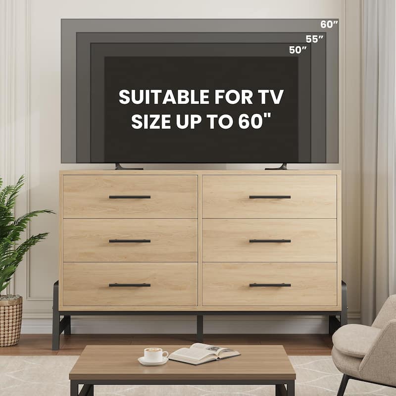 6 Drawers Dresser, with R-Shaped Legs, 52"