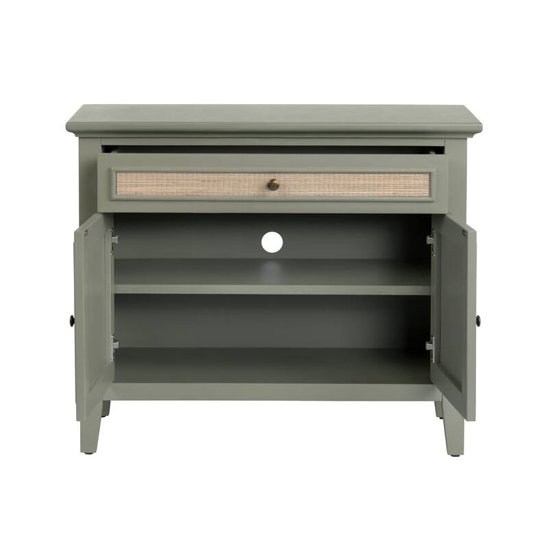 35.75 in. Gray Solid Wood 1 Drawer 2 Door Media Credenza_Accent Cabinet