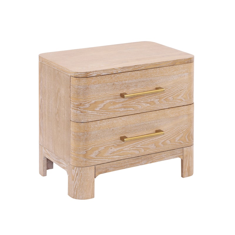 Christopher Knight Home - Modern Nightstand with 2 Drawers and Brushed Gold Handles - Light Natural Ash + Brass Handles