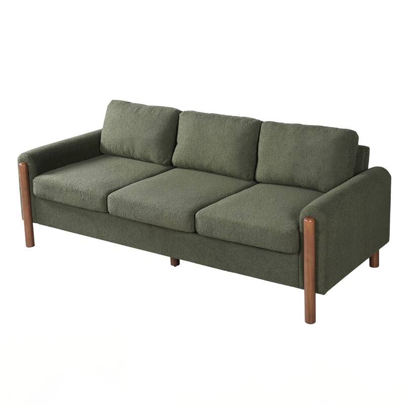 3-Seater Sofa, Curved Armrest with Integrated Solid Wood Legs