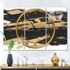 preview thumbnail 1 of 4, Designart 'Gold and Black drift IV' Glam 3 Panels Oversized Wall CLock - 36 in. wide x 28 in. high - 3 panels