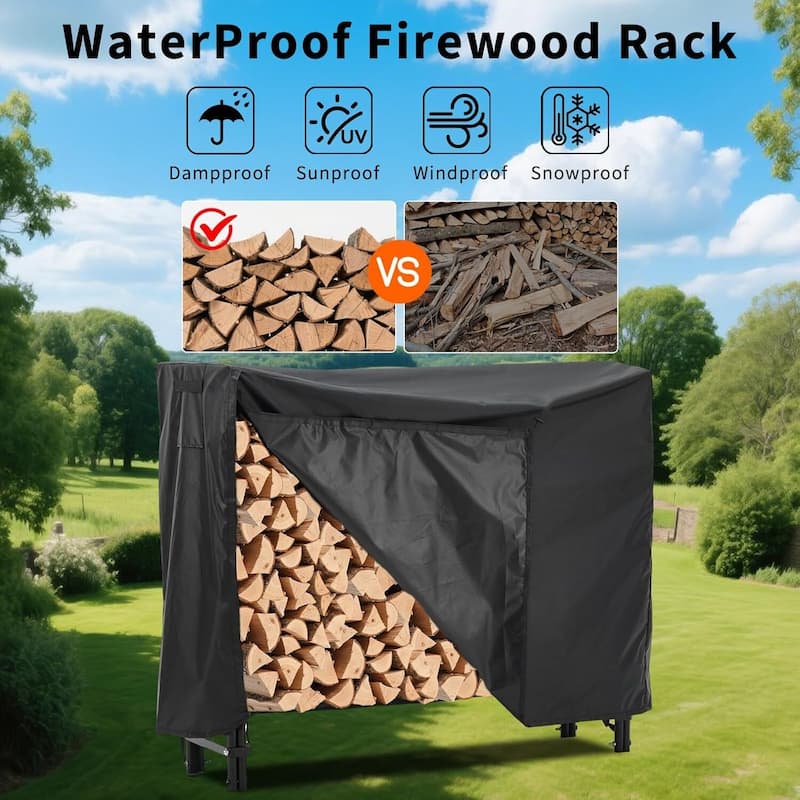 Firewood Rack Storage Cover Set for Patio Outdoor Use Backyard with Waterproof Cover