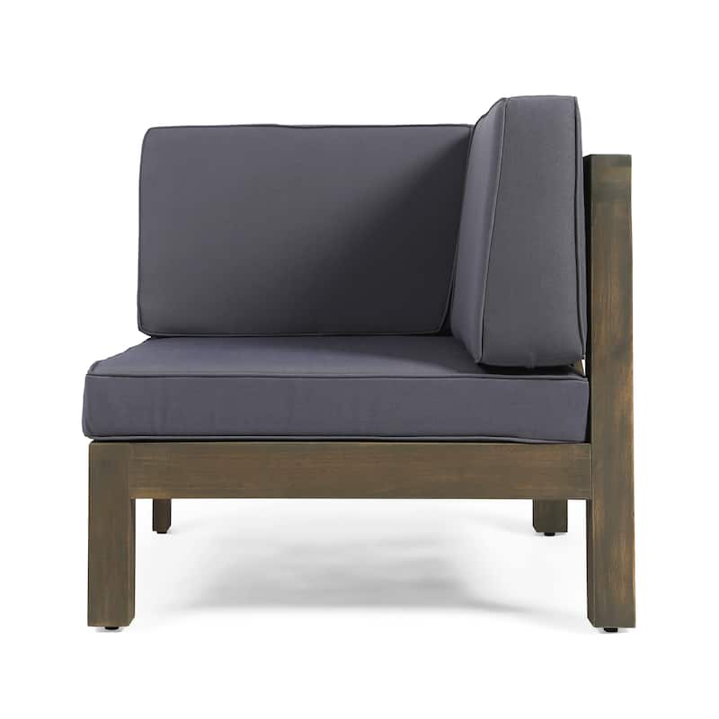 Roomfitters Outdoor 2-Seater Sectional Loveseat with Coffee Table, Wooden Patio Sofa Set with Cushions