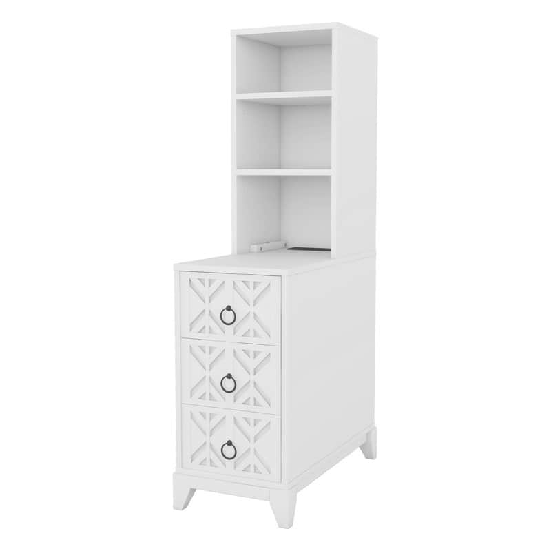 Tall Corner End Table with 3 Drawers and 2 Open Shelves – Perfect for Bedroom or Living Room Storage‌