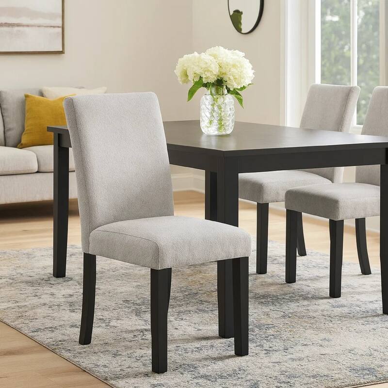 Figu Set of 4 Dining Chair, Brown-Gray Fabric Seating, Black Wood Legs
