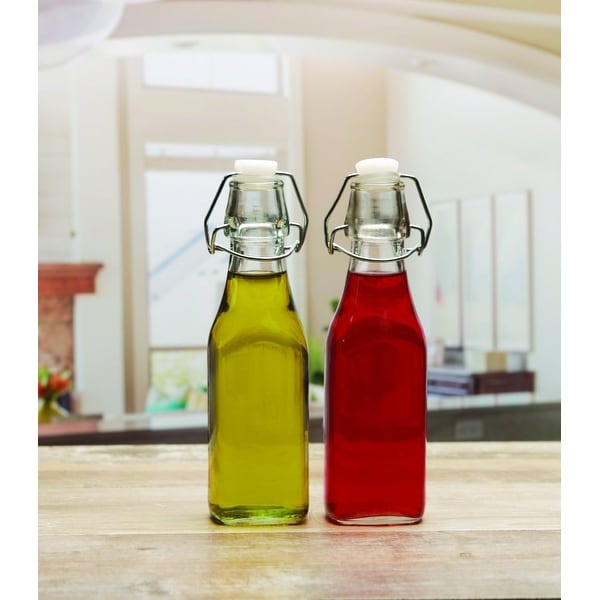 Palais Glassware Oil and Vinegar Clear Glass Dispenser Cruet Bottle, with Cork Lid - Set of 2 (Bail and Trigger 8.5 Oz.)