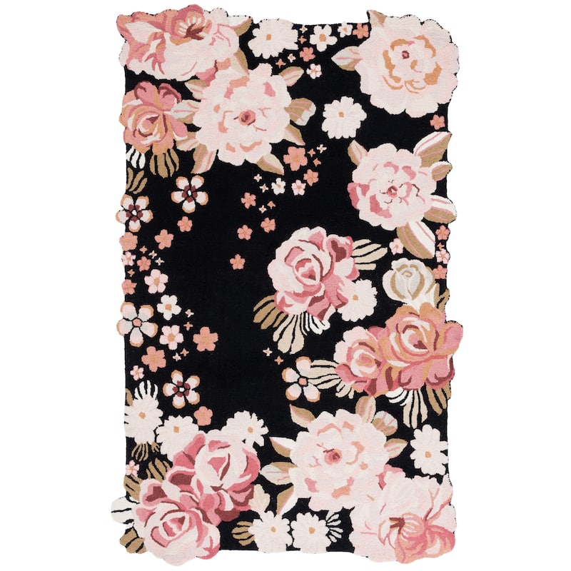 SAFAVIEH Handmade Jardin Betta Country Wool Rug - 3' x 5' - Black/Pink