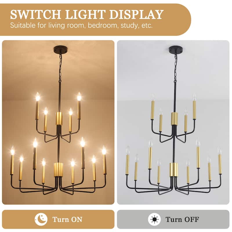 2-Tier Candle Style Chandelier Farmhouse Light Fixture for Living Room Kitchen Island Bedroom Entryway - N/A