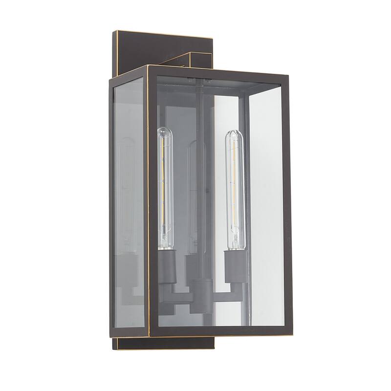 2 Light Black Outdoor Wall Sconce With Clear Glass Shade
