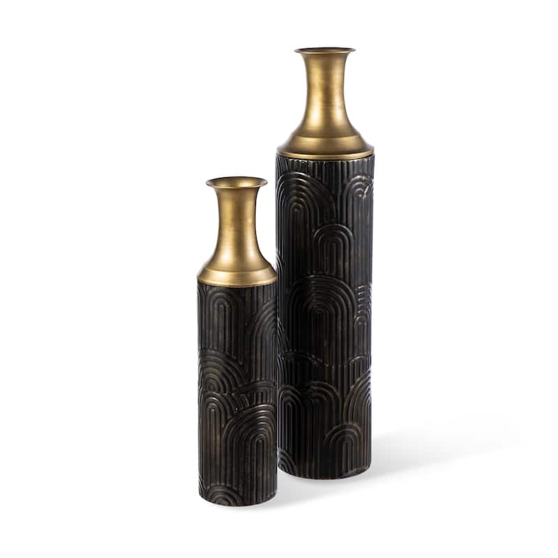 Glitzhome Set of 2 Modern White Black and Gold Metal Floor Vases Fall Thanksgiving Gifts