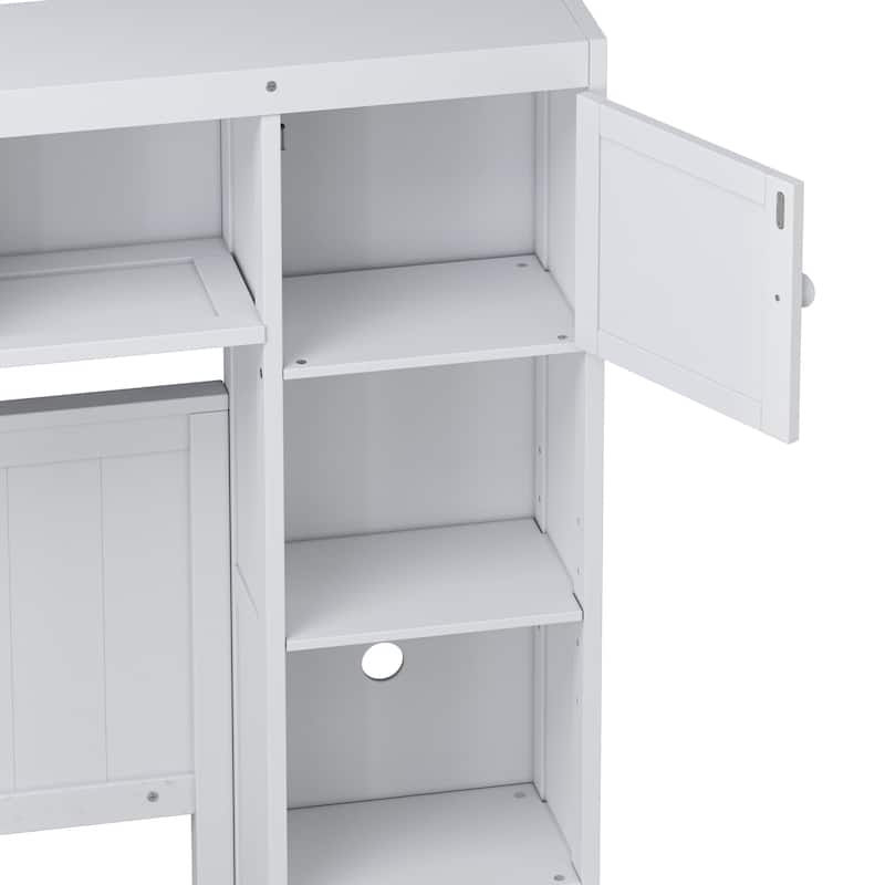 Full Size Wood Bed with All-in-One Cabinet and Shelf