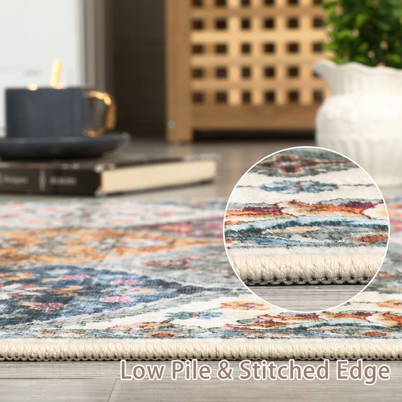 Rugs for Living Room Vintage Oriental Trellis Area Rug Soft Non Slip Low Pile Accent Rugs for Dining Room Office