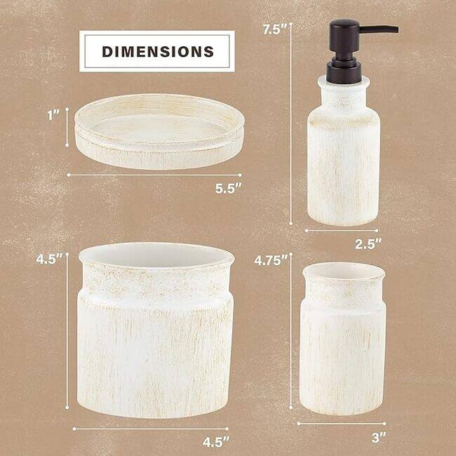 Creative Scents Rustic Luxe Farmhouse Bathroom Accessories Set of 4 - Beige