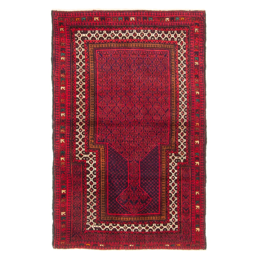 ECARPETGALLERY Hand-knotted Teimani Red Wool Rug - 3'1 x 4'11