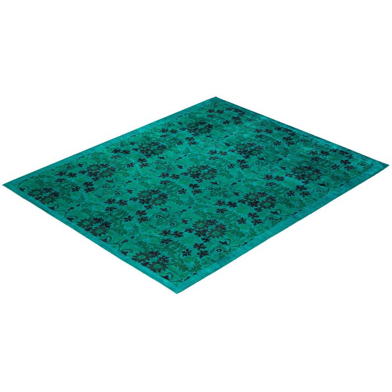 Overton Hand Knotted Wool Vintage Inspired Modern Contemporary Overdyed Green Area Rug - 8' 2" x 10' 0"