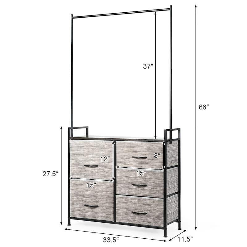 Modern Closet Organizer Fabric Dresser Hanger with 5 Fabric Drawer