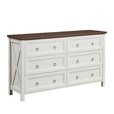 Farmhouse 6 Drawers Dresser for Bedroom,Wood Rustic Wide Chest of Drawers,Storage Dressers for Bedroom