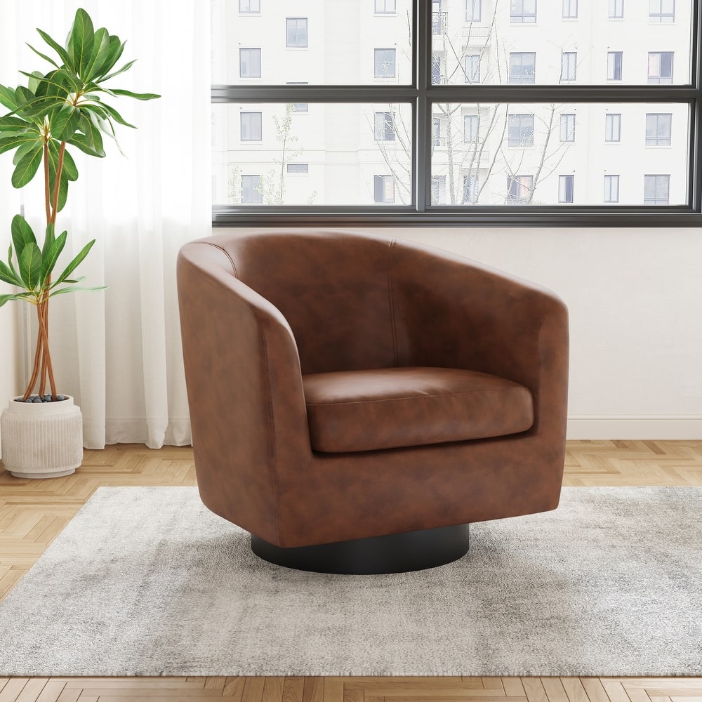 2 Set 360-Degree Swivel Fabric Accent Chairs Leather Barrel Armchairs