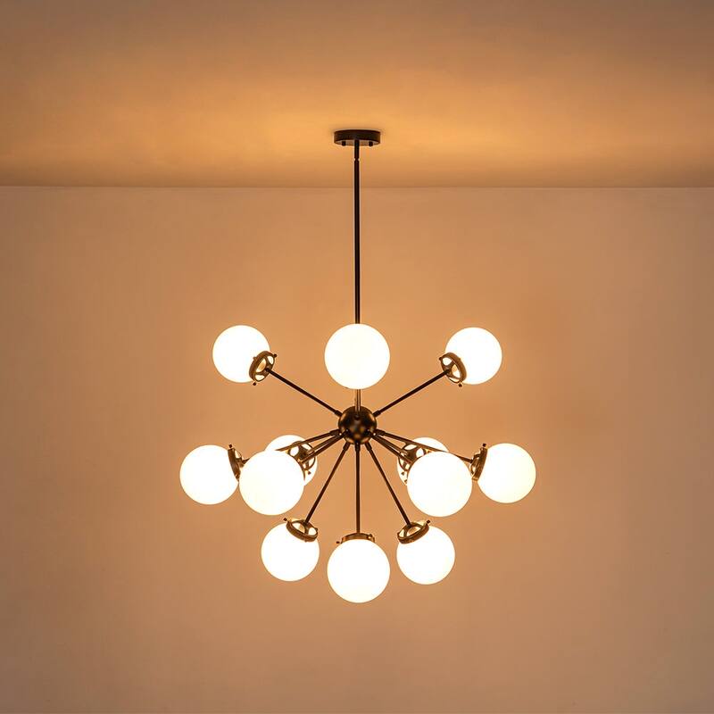 Glam 12-Light Frosted Glass Bubble Round Sputnik Chandelier 34in