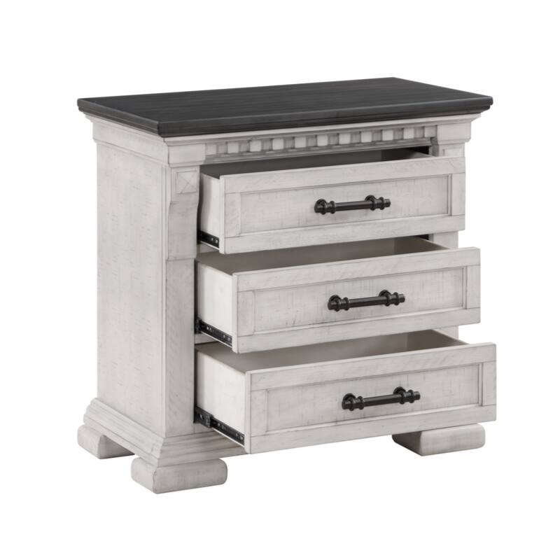 Faith Transitional Style 3-Drawer Night stand Made with Wood in Antique White