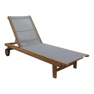 Courtyard Casual Deck Side Natural Teak Outdoor Sling Chaise Lounge Chair