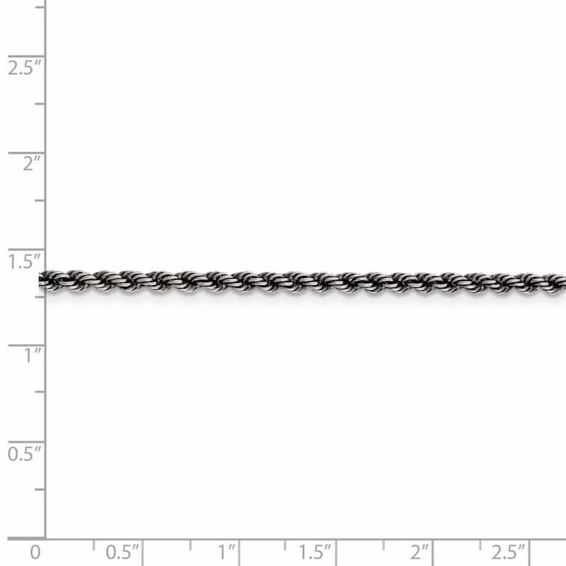 Curata 925 Sterling Silver Ruthenium 2.5mm Rope Chain Necklace (Lobster)