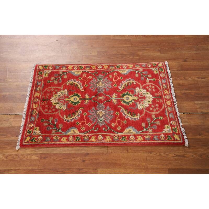 Kazak Oriental Foyer Rug Handmade Red Floral Wool Carpet - 2'0" x 3'0"
