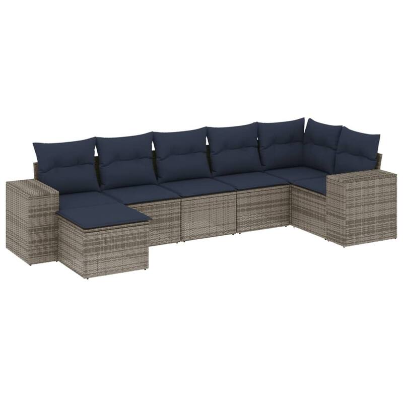 vidaXL 7/8 Piece Patio Sofa Set with Cushions Black/Brown/Gray Poly Rattan - 24.4 x 24.4 x 27.2